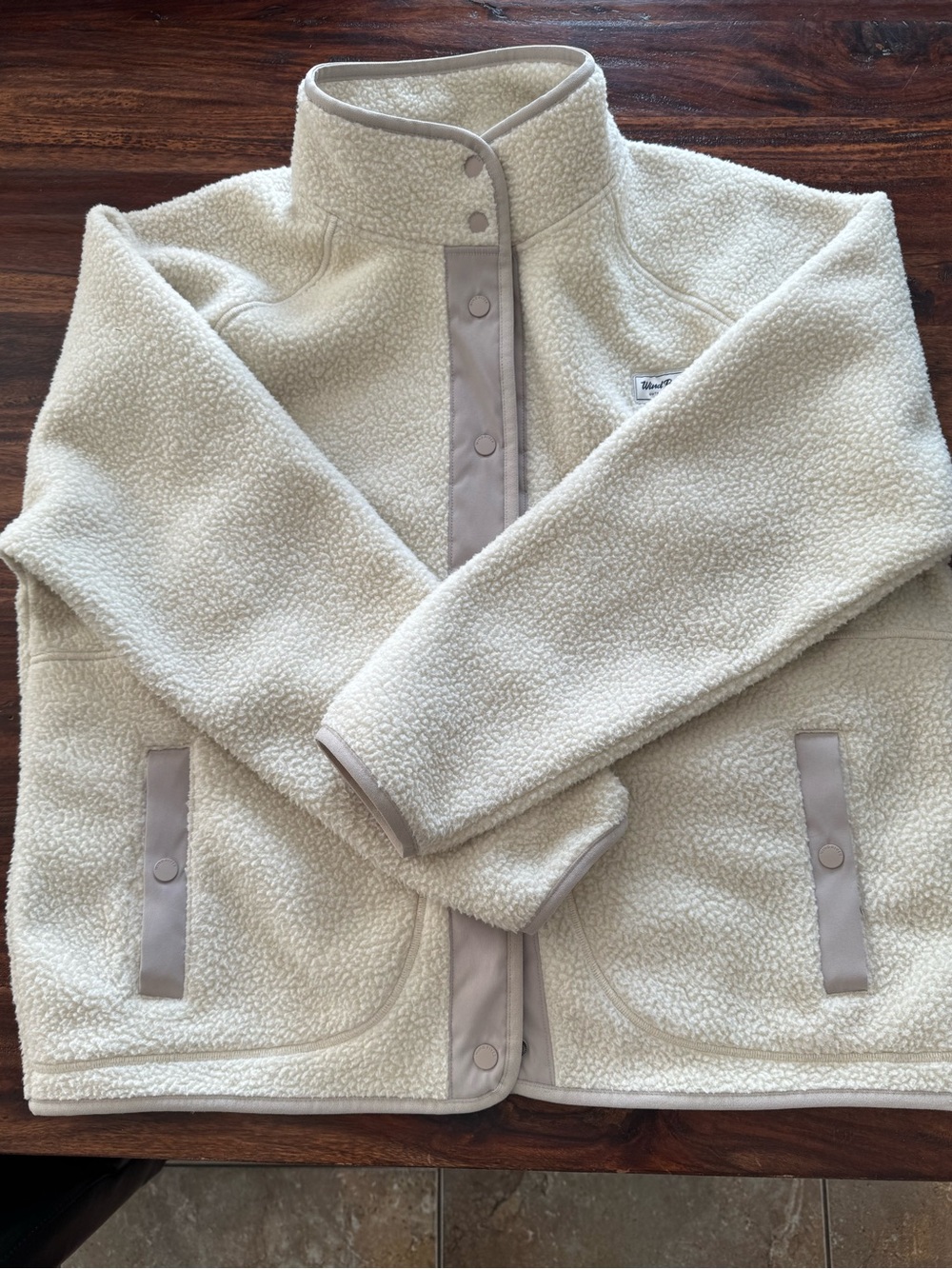 Ladies Cream Sherpa Snap-Front Jacket